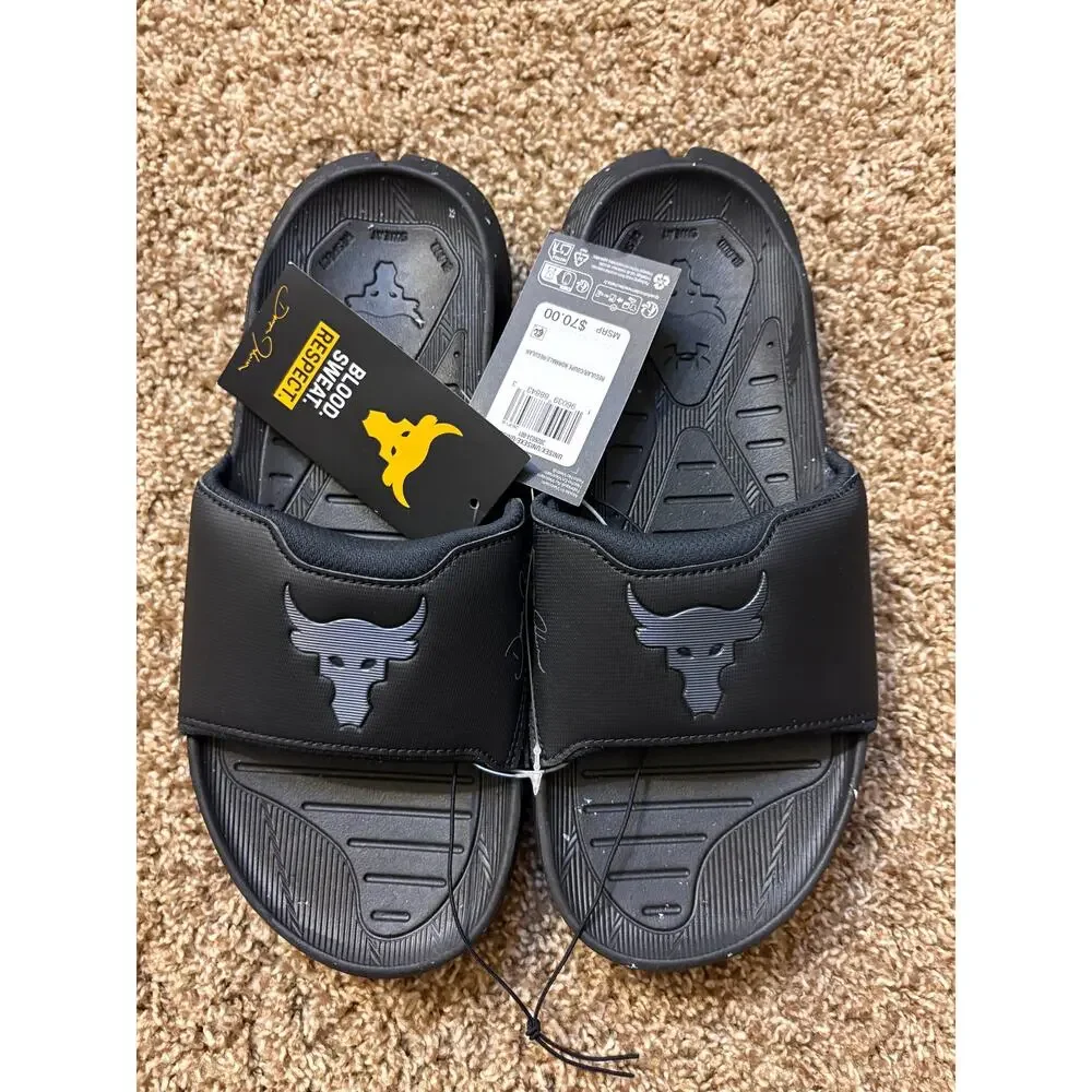 NWT Under Armour Project Rock 3 SL Slide Sandals Mens Size 9 Women 10.5 MSRP $70